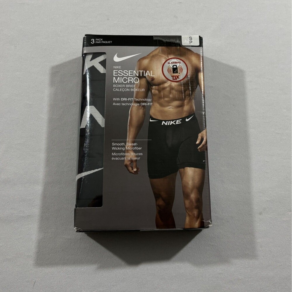 Nike Menns Dri-FIT Essential Micro Boxer Briefs Stretch Black 3-Pack Sz S New